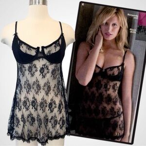 2008 Victoria’s Secret Black Lace Babydoll Very Sexy Nightie Short Slip Dress M